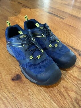 KEEN Men's Athletic Trail Shoes - Navy with Neon Yellow Accents